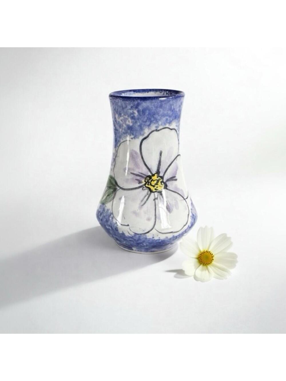 Hand-Painted Bermuda Clayworks Small Floral Ceramic Vase